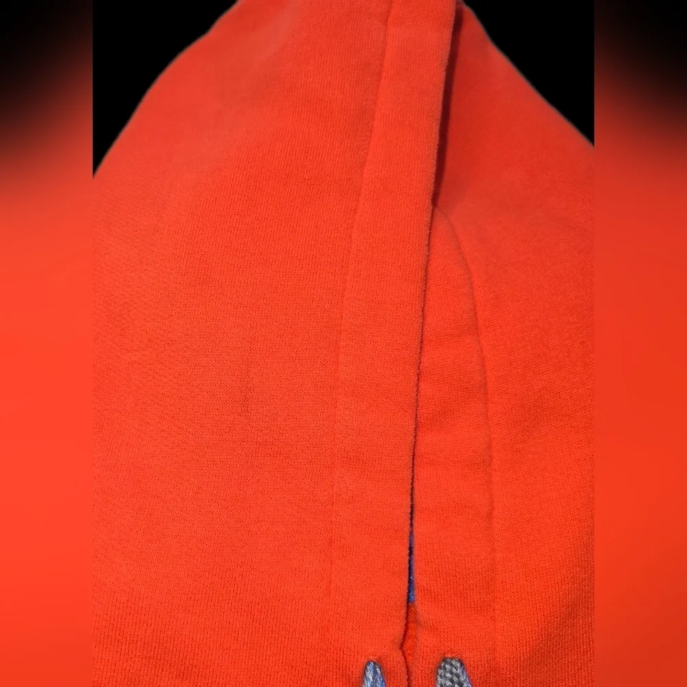 Adidas Men’s Md Red/Orange Pullover Hoodie Blue Spellout Logo Fleece Sweatshirt